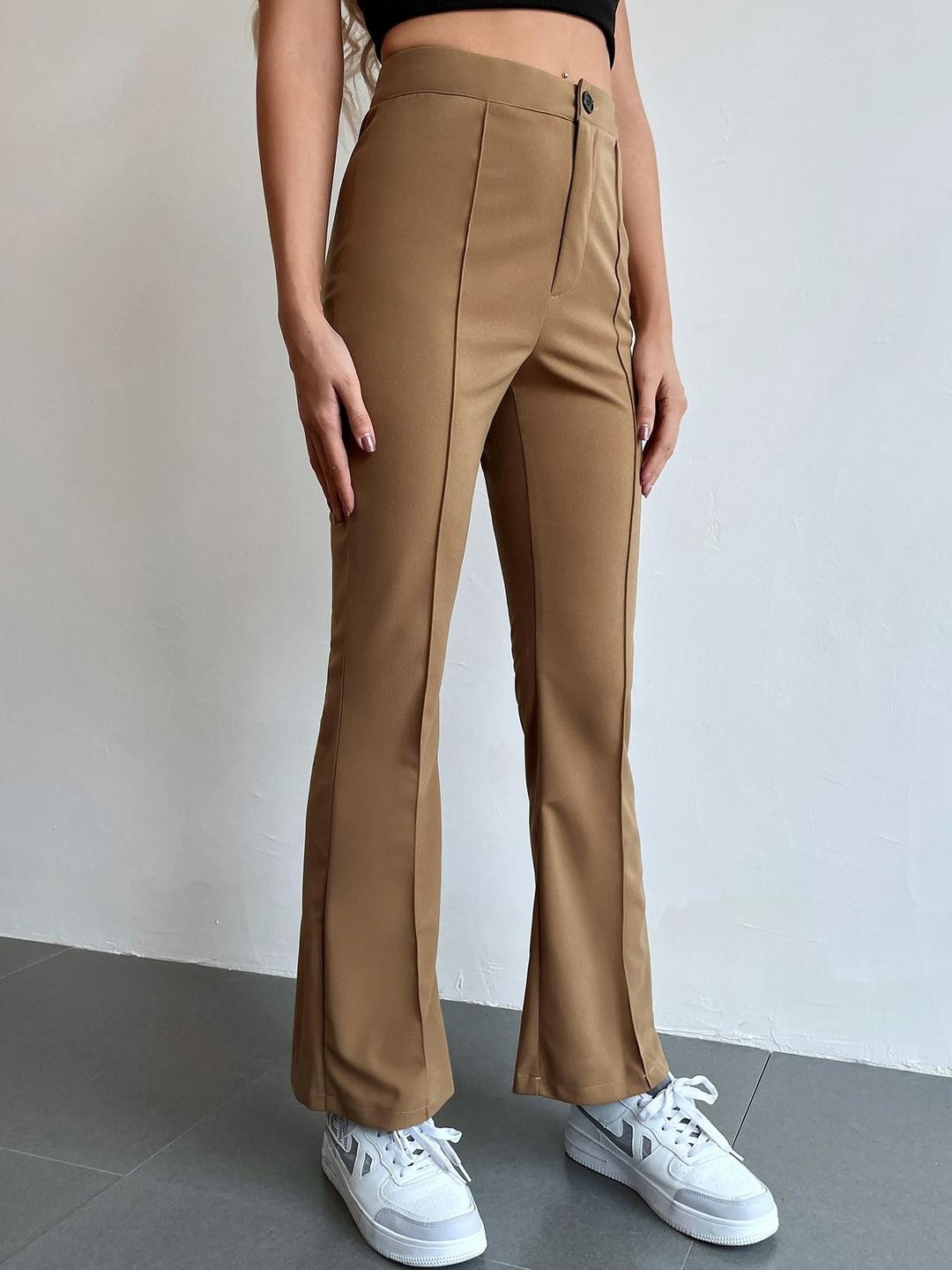 NU CLOTHS Women Solid Relaxed High-Rise Pleated Trousers
