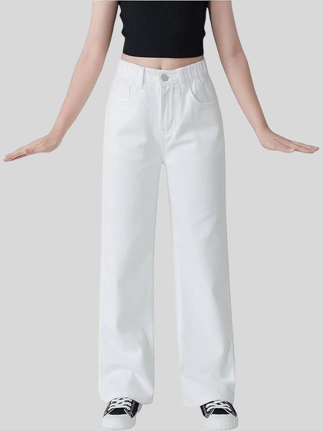 ADBUCKS Girls Wide Leg High-Rise Stretchable Cotton Jeans