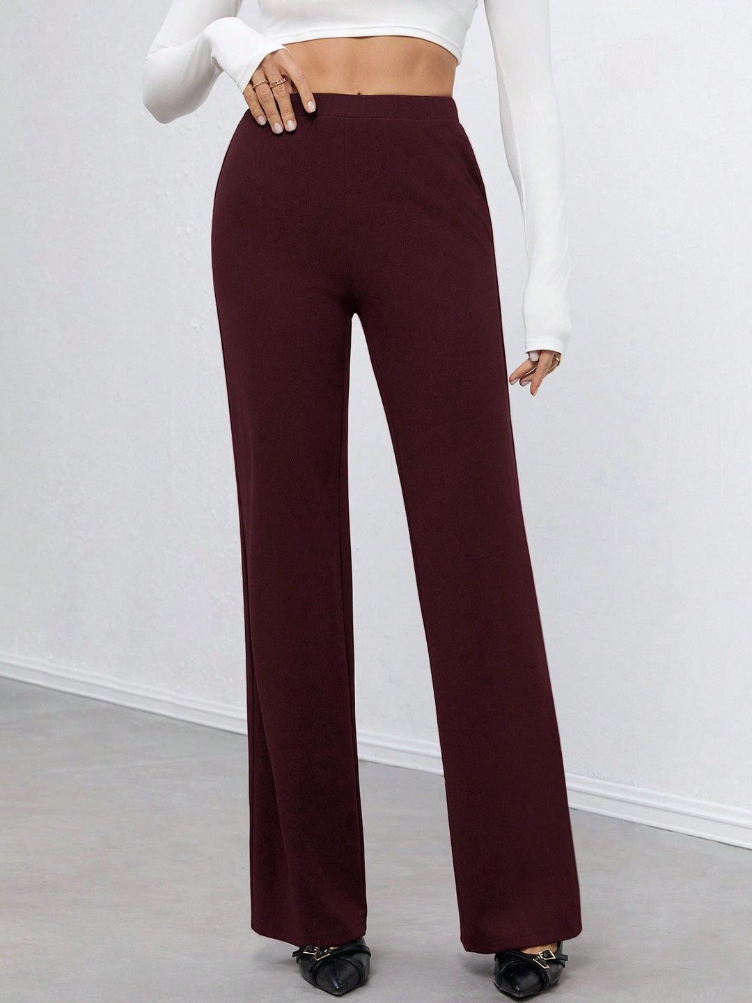 NU CLOTHS Women Solid Relaxed High-Rise Pleated Trousers