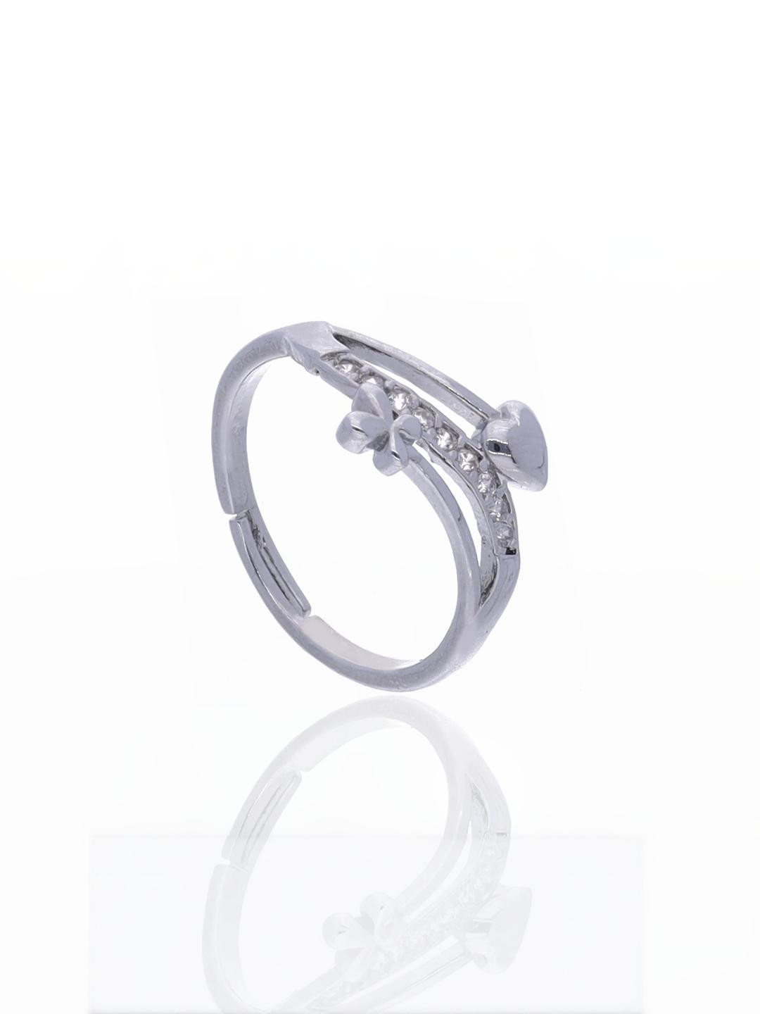 Anouk Silver-Plated Silver Dual Heart Adjustable Ring