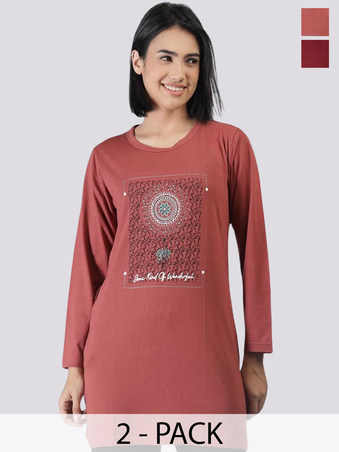 Duchess Pack Of 2 Women Printed Full Sleeves Lounge T-Shirts