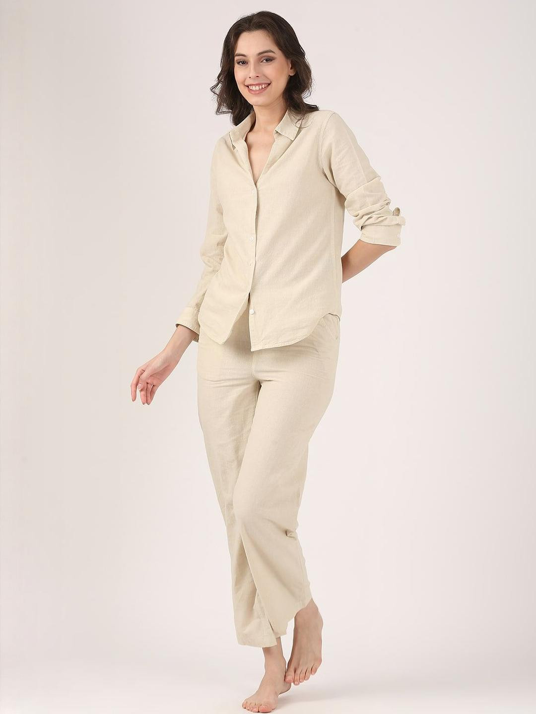 Jolene.club Women Beige Linen Wide Leg Pant