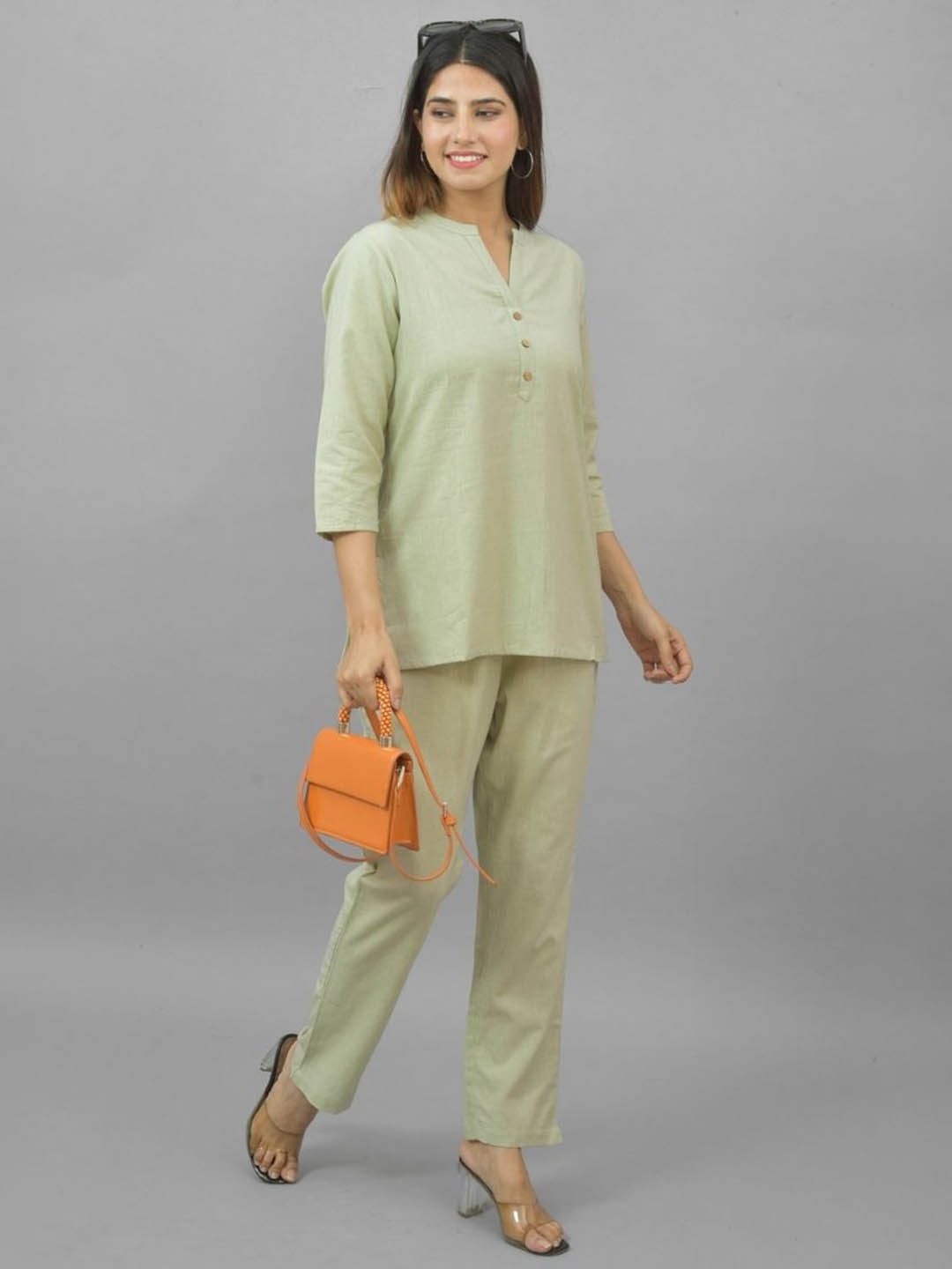 Anouk Rustic Women Mint Green Solid Cotton Co-Ord Set