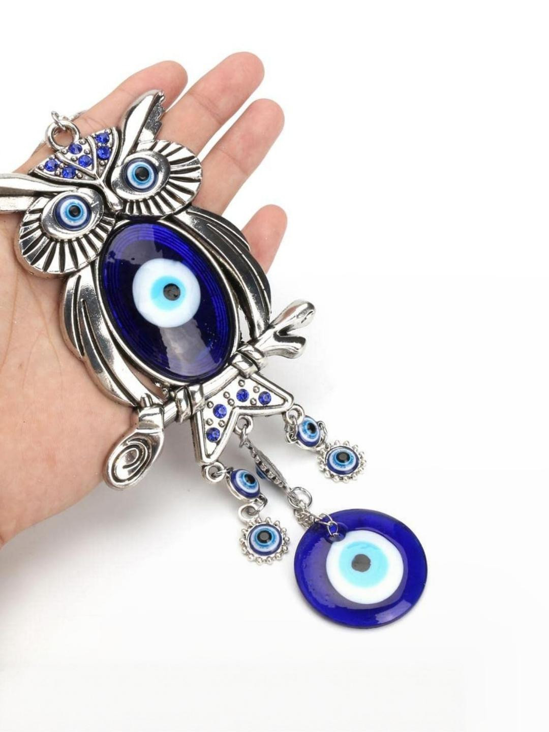 BLUE BEADS Pack Of 2 Evil Eye Owl Wall Door Hanging With Keychains
