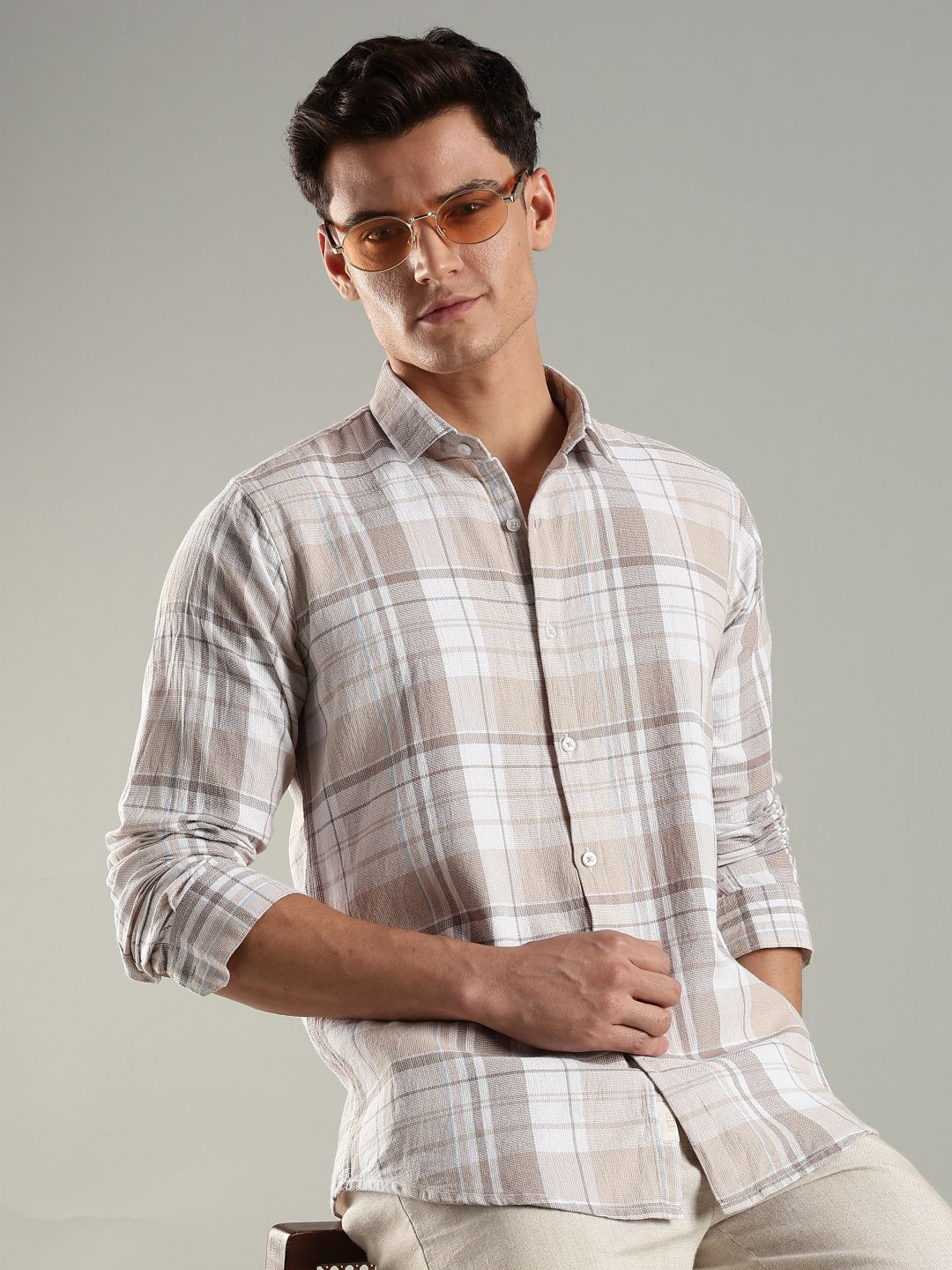 OG For Real Slim Fit Tartan Checked Long Sleeves Pure Cotton Shirt