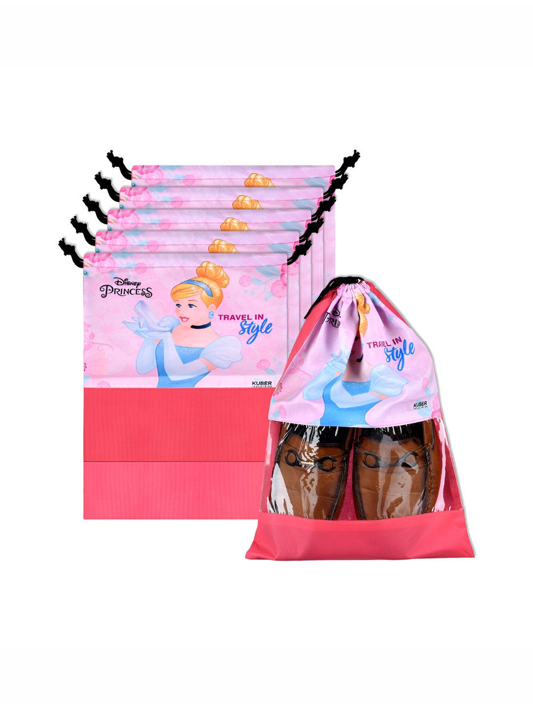 Aura Pink & Blue 6 Pieces Printed Water Resistant Shoe Cover Bag Organisers