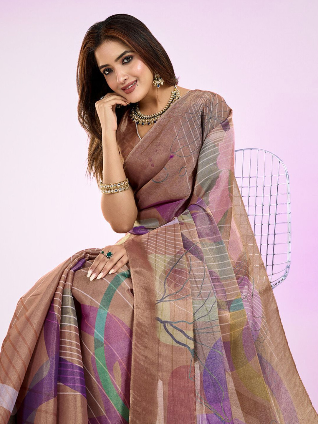 MORDEN MUSE Printed Saree With Blouse Piece