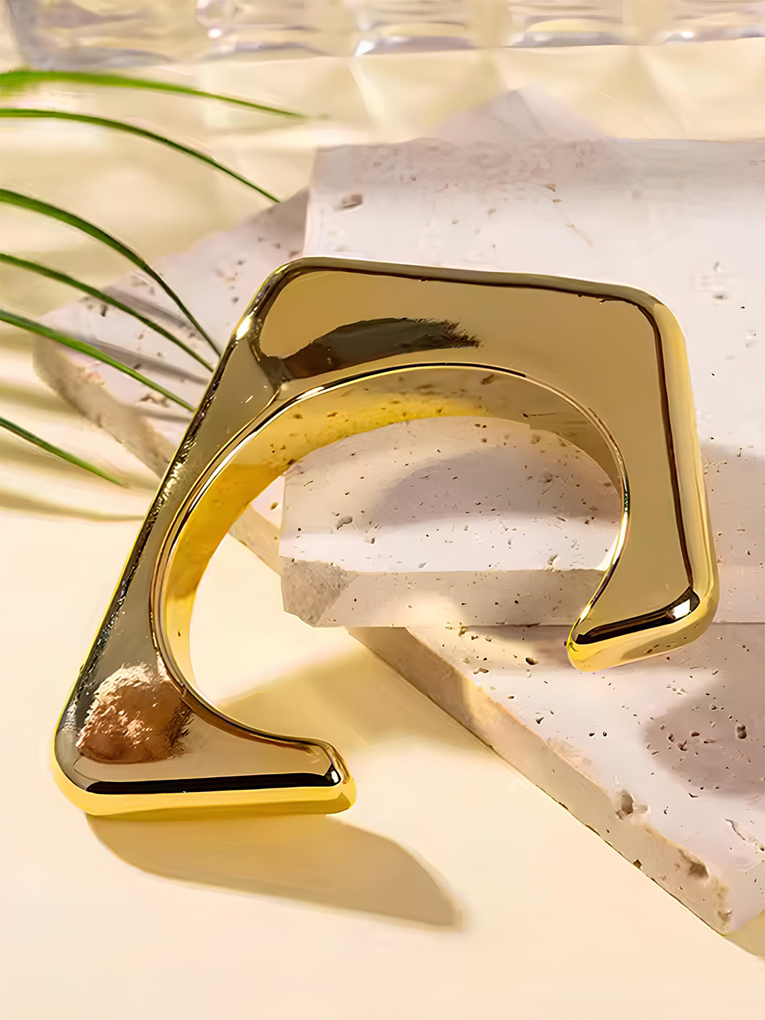 Bohey by KARATCART Gold-Plated Abstract Sculptural Cuff Bracelet