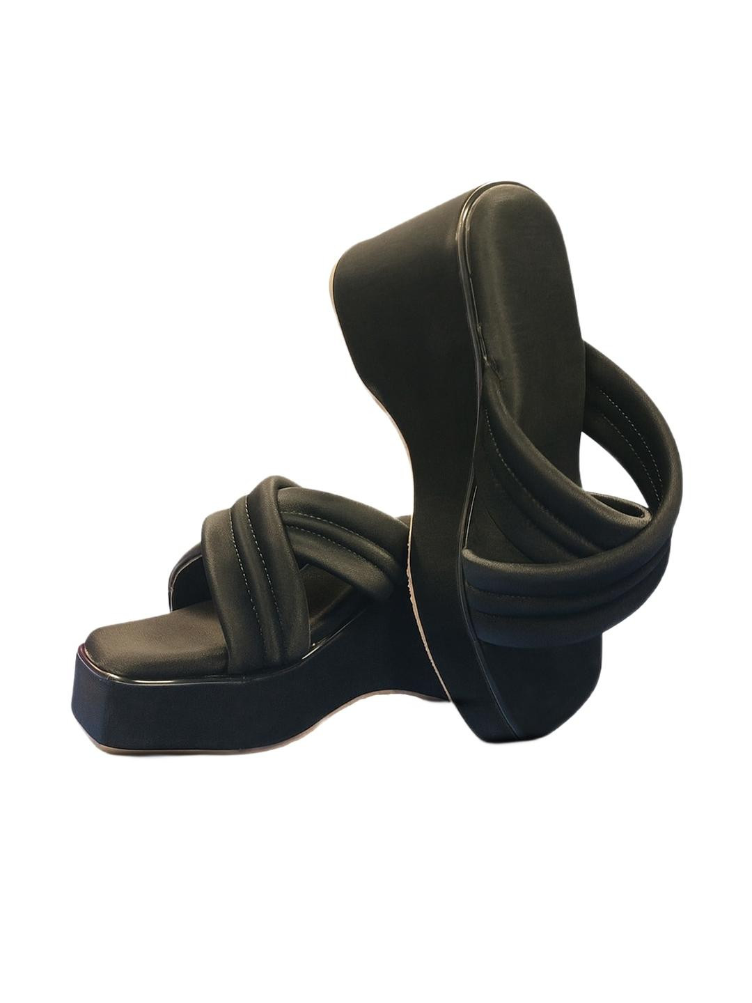 Digni Women Black Solid Synthetic Square Toe Wedges