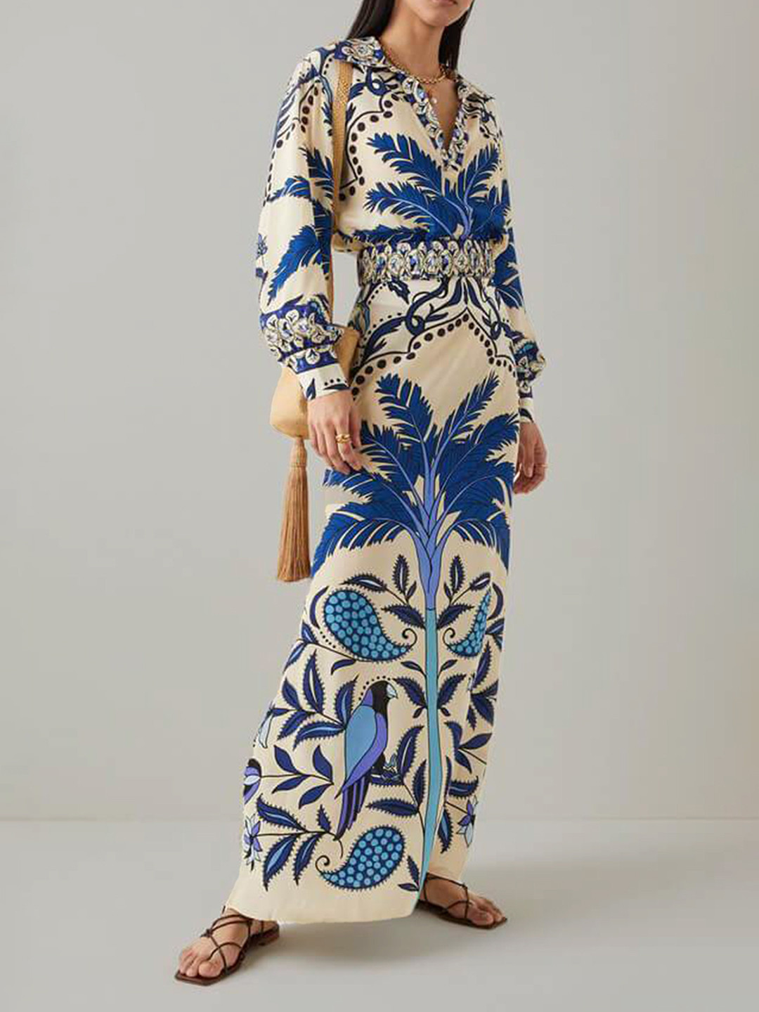 LULU & SKY Ethnic Motif Printed Shirt Collar Shirt With Skirt