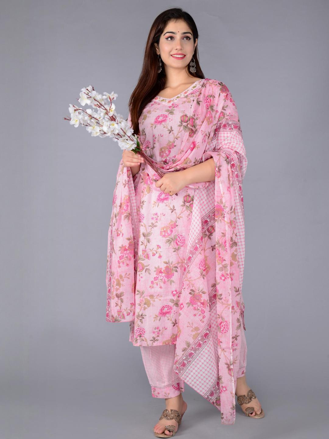 Angkor Women Pink Pure Cotton With Dupatta