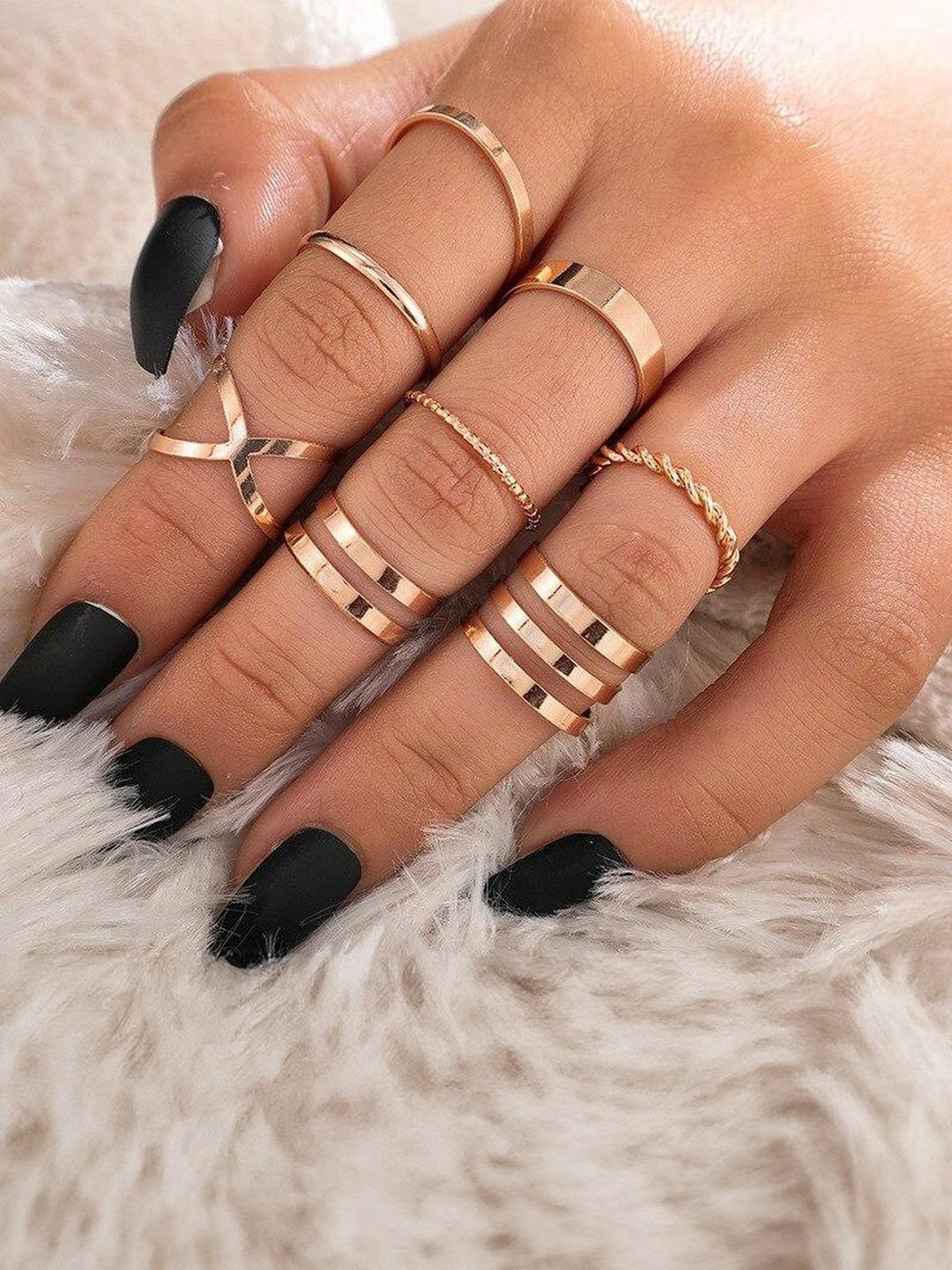 DressBerry Gold Plated 8 Piece Western Designs Ring Set