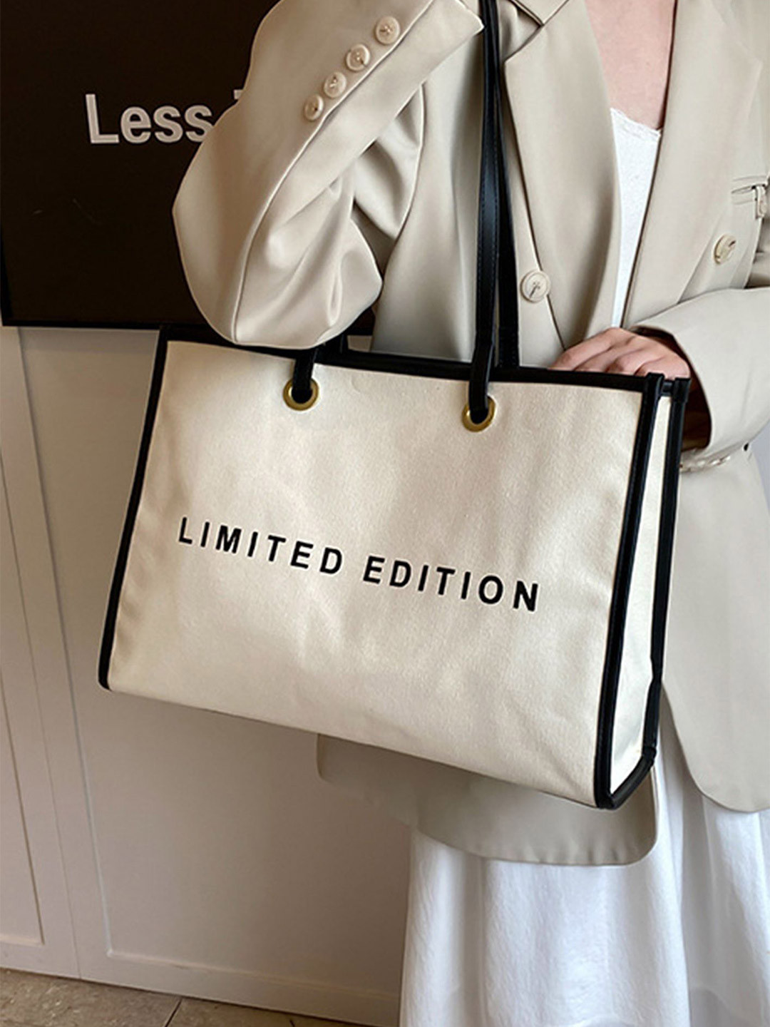 LULU & SKY Typography Printed Oversized Shopper Canvas Shoulder Bag