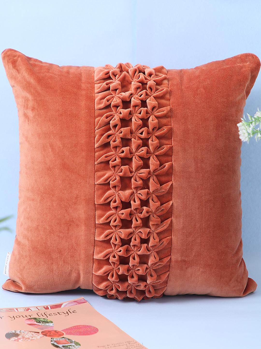 Weave Abode Cotton Velvet Rusty Teracotta Square Cushion Covers