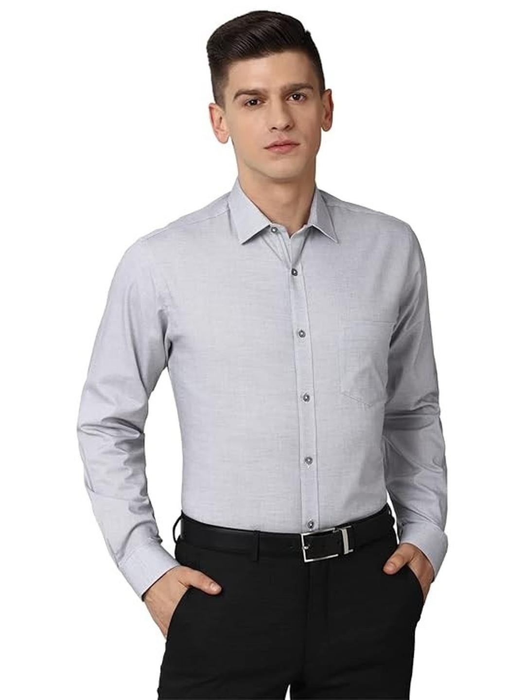 ISUEL FAB Men Grey Cotton Striped Formal Shirts