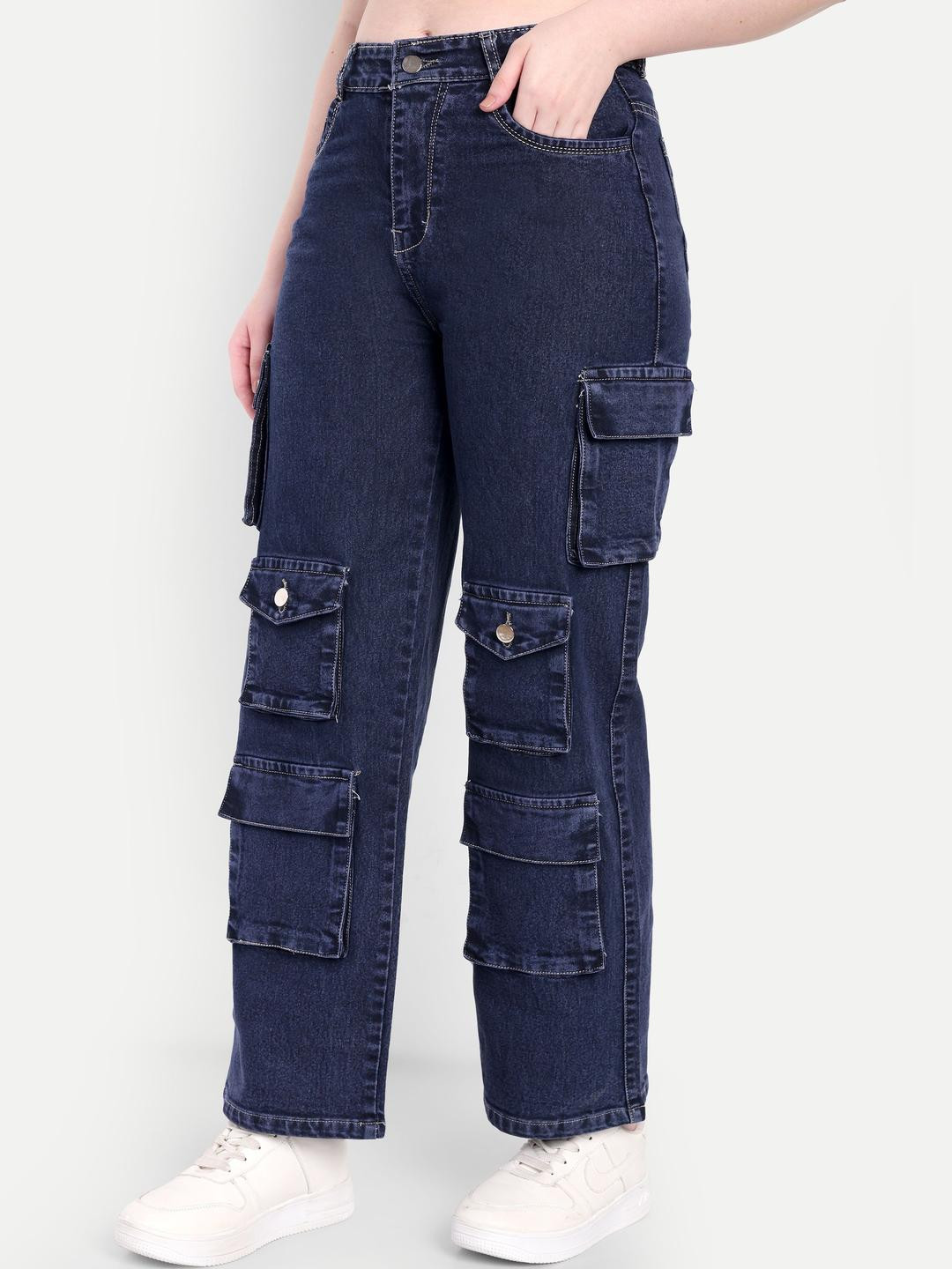 MERCEL Women Wide Leg High-Rise Stretchable Cargo Style Jeans