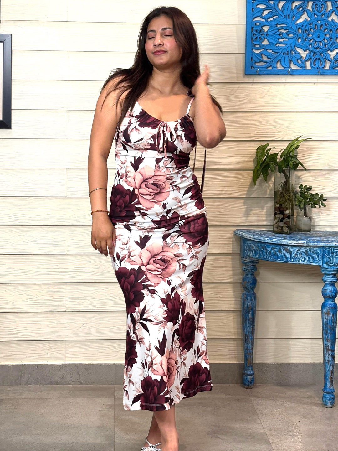 TANDUL Floral Print Body corn maxi Dress with shoulder strap