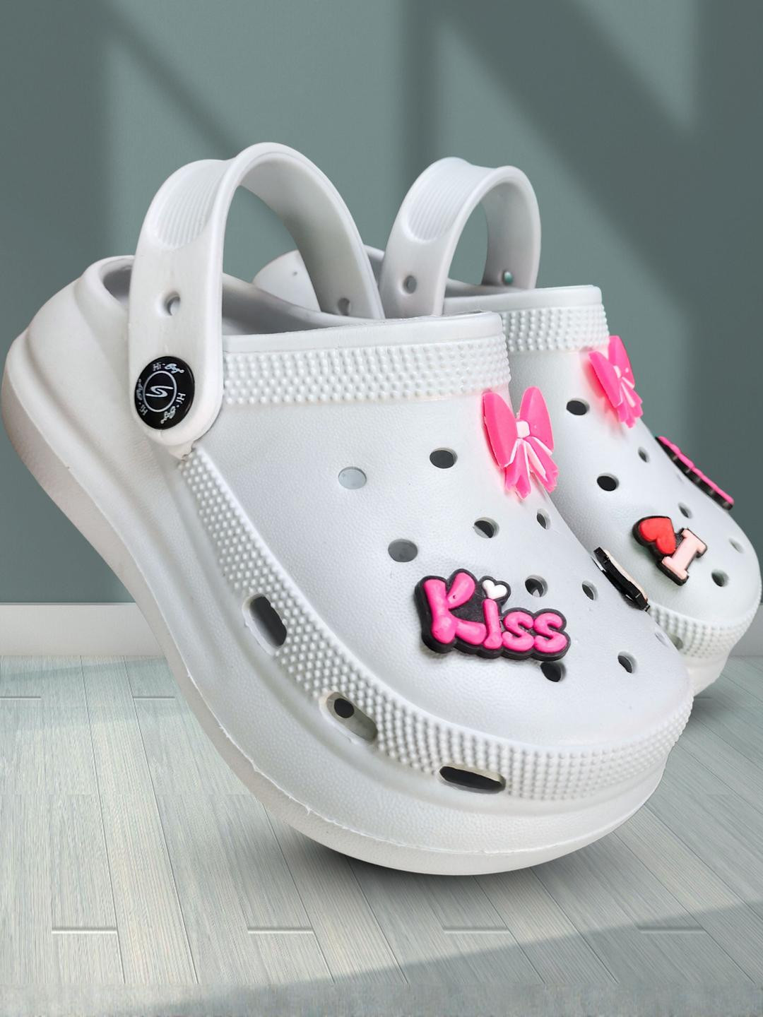 FootStation Girls Grey Back Strap Buckle Detail Clogs