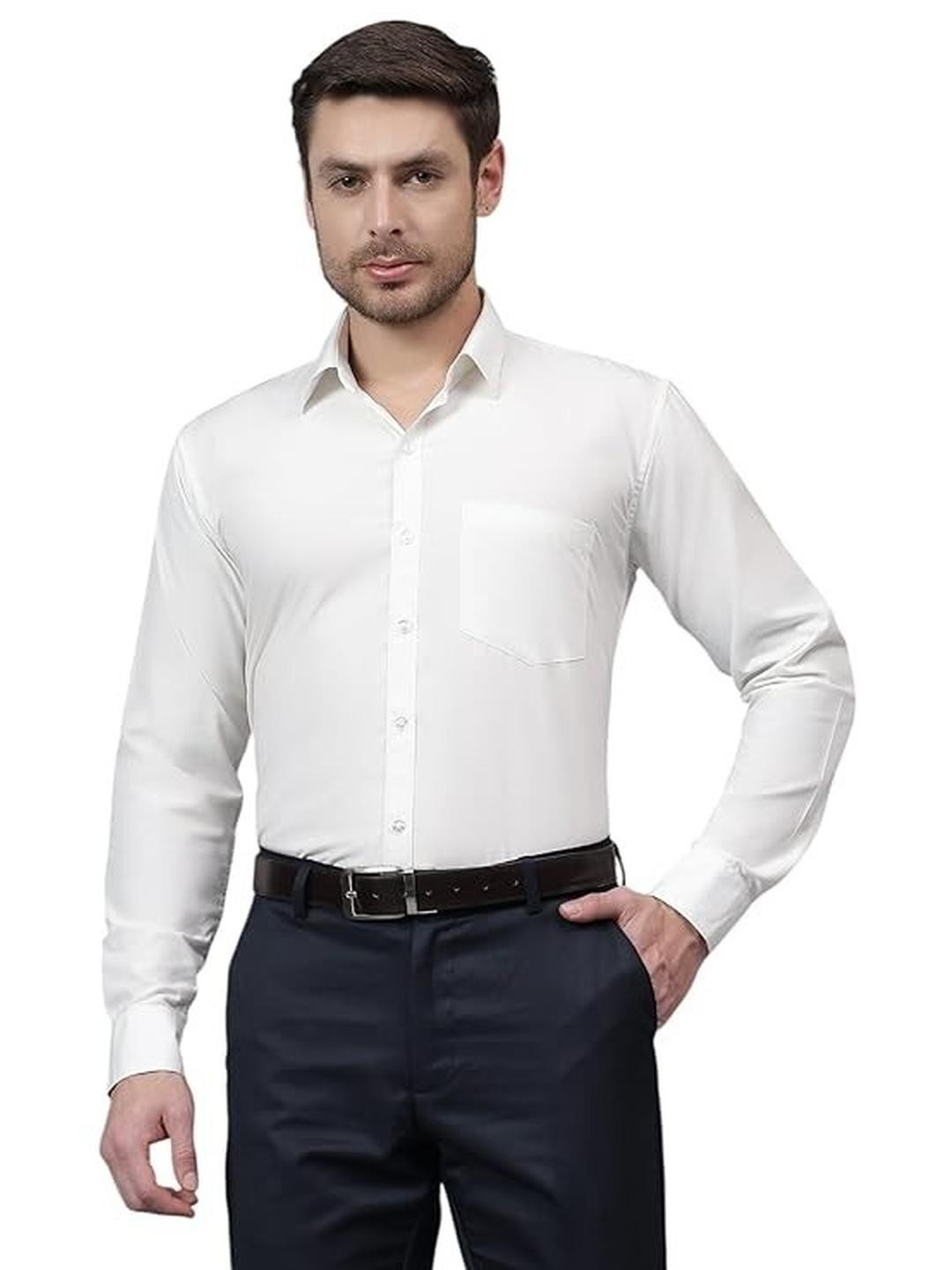ISUEL FAB Men White Cotton Striped Formal Shirts
