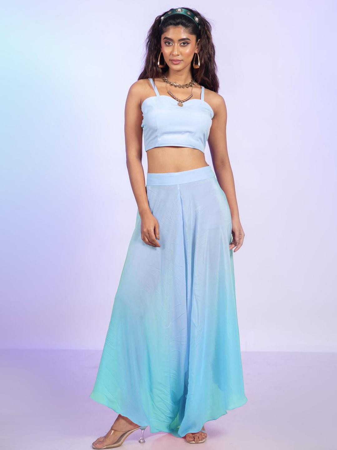 SANGRIA SOUL Dyed Shoulder Straps  Crop Top With Palazzo