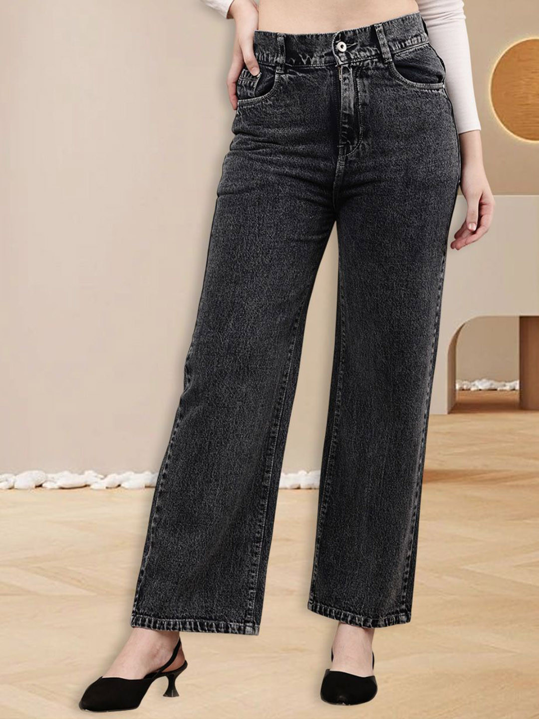 GOLD-D.A. FASHION Women Jean Straight Fit Mid-Rise Slash Knee Jeans