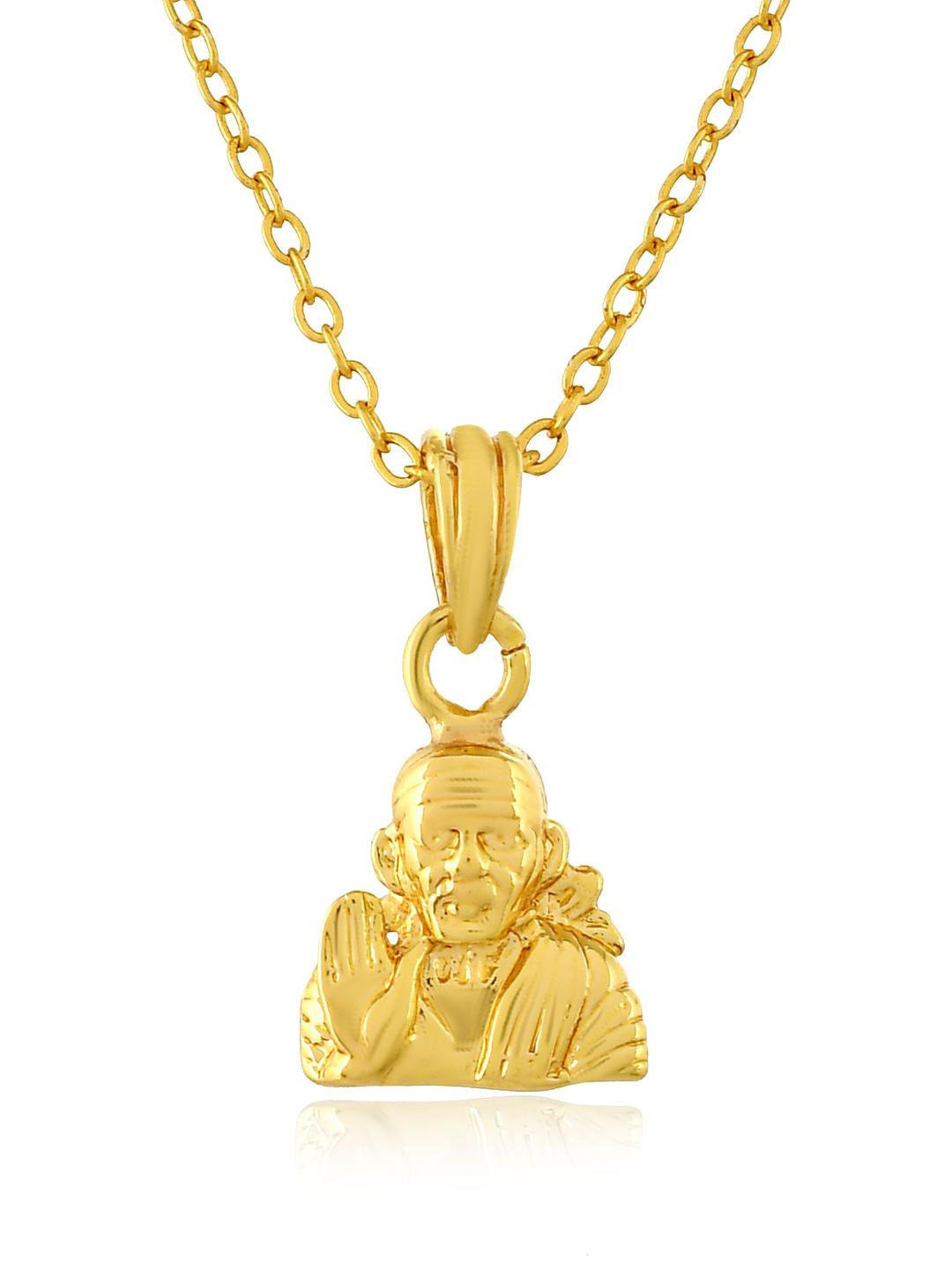 PYR FASHION 22K Gold-Plated Sai Baba Contemporary Pendant with Chain
