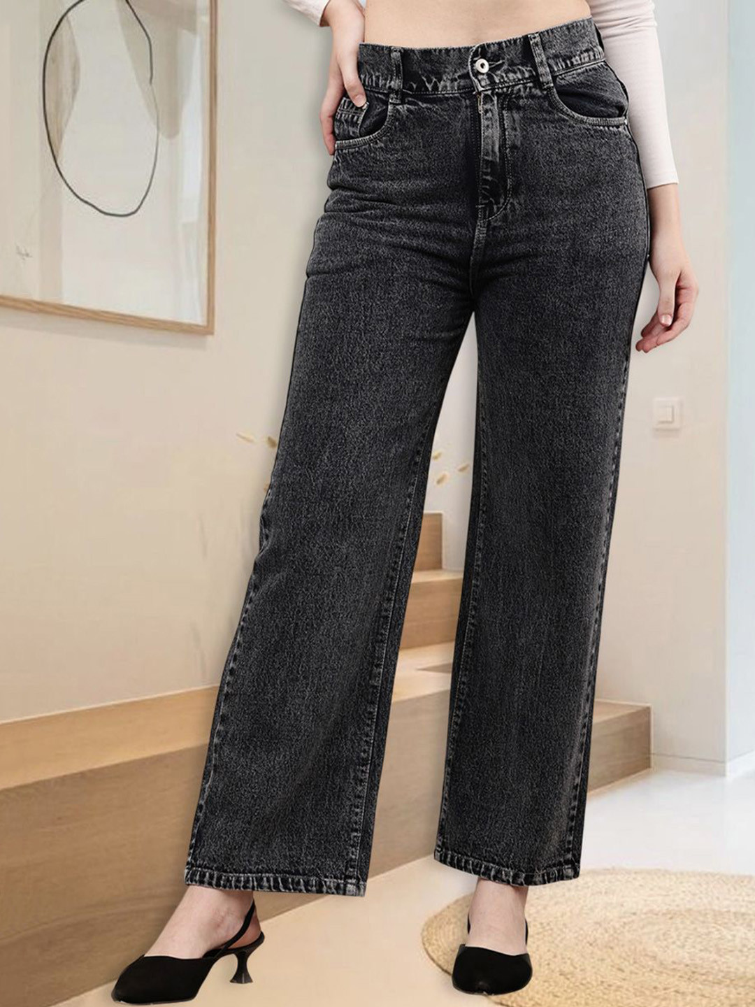 GOLD-D.A. FASHION Women Jean Straight Fit Mid-Rise Light Fade Jeans