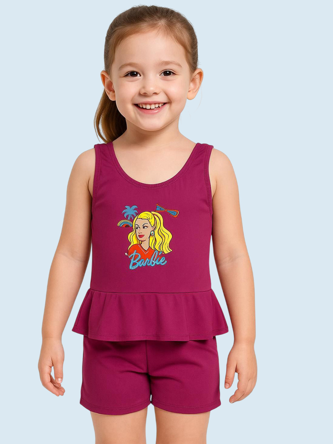 ULLAS Girls Printed A-Line Swimwear With Attached Shorts