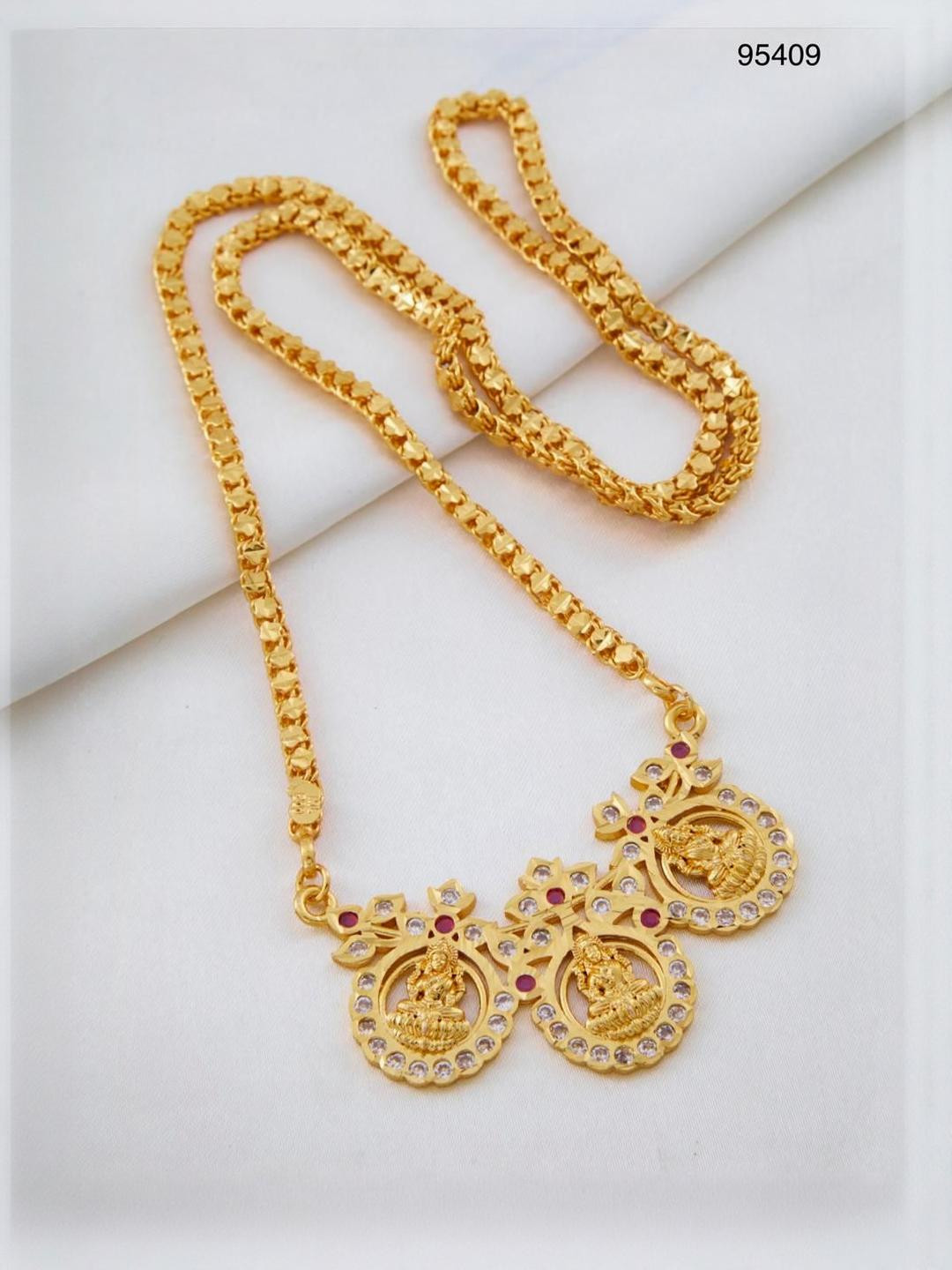 SAT KAIVAL FASHION Women Gold-Plated Lakshmi Triple Pendant Mangalsutra