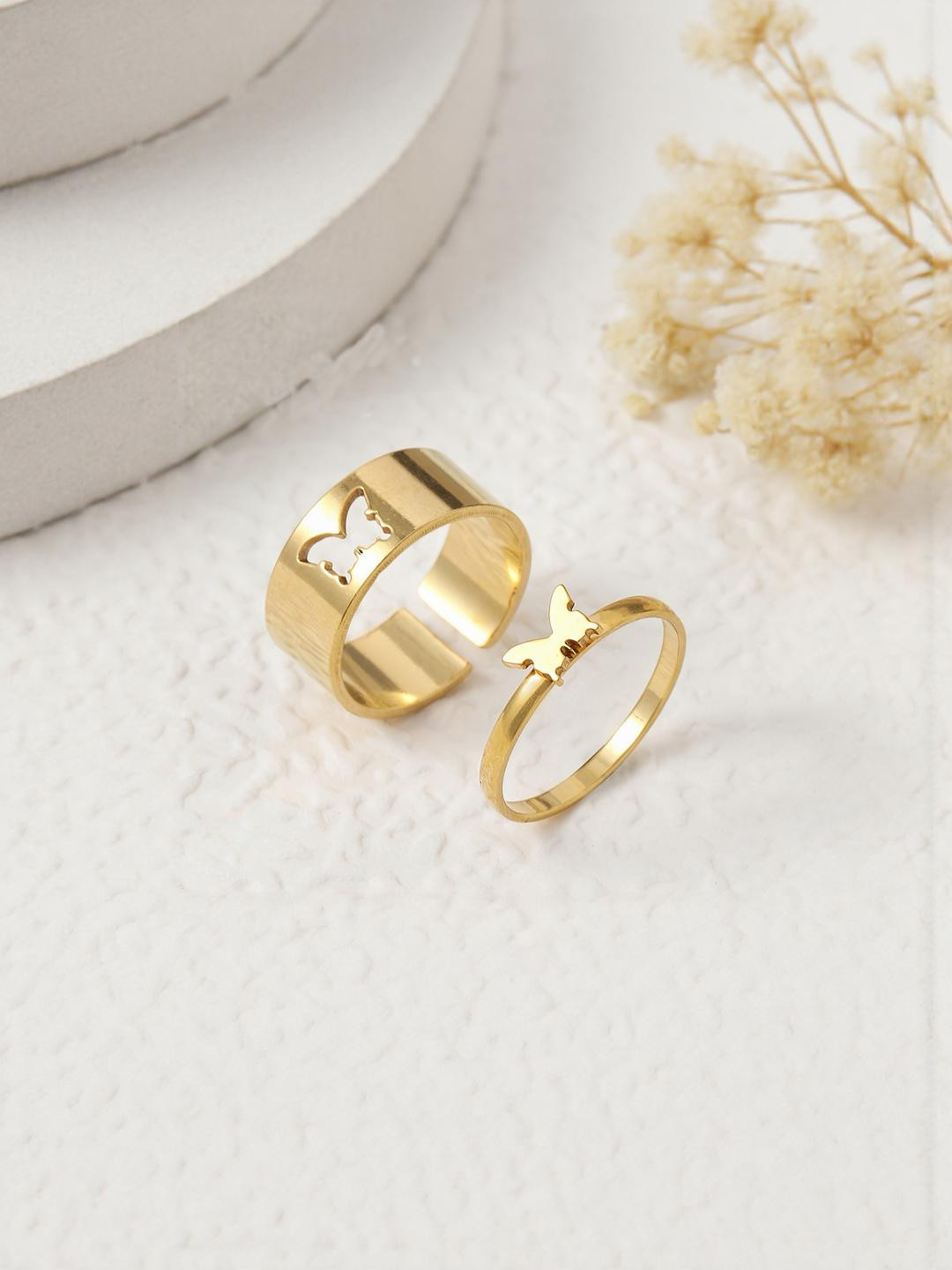 DressBerry Stylish Golden Butterfly Couple Ring