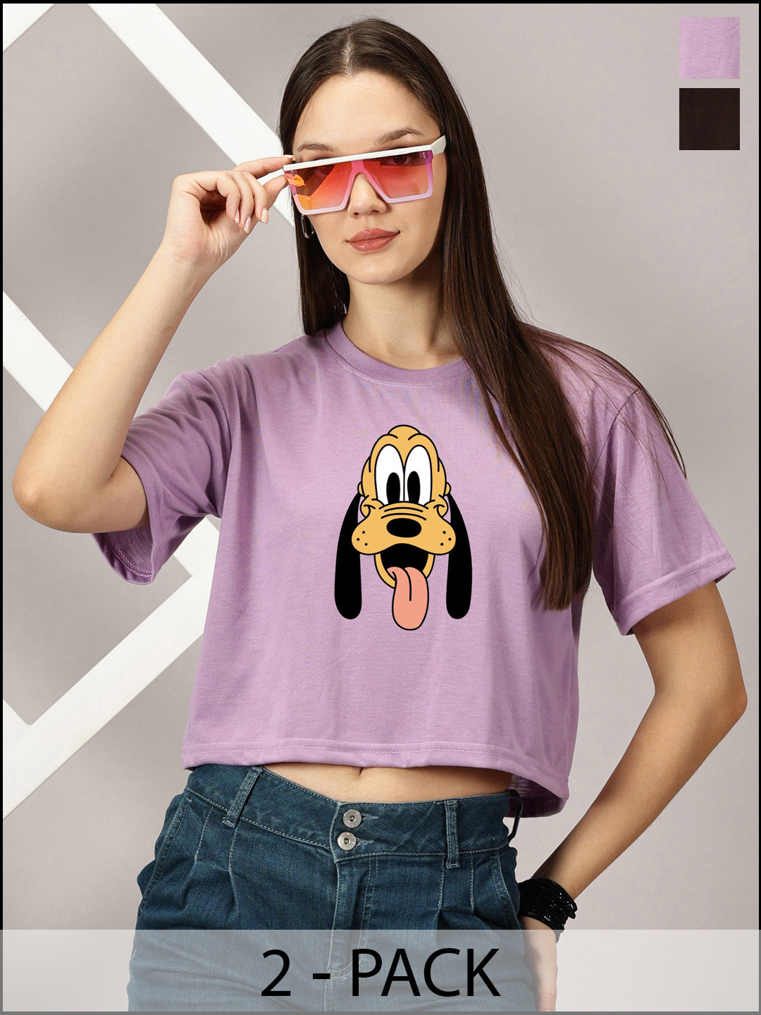 Dreambe Pack of 2 Pluto and Scooby Doo Printed Drop-Shoulder Sleeves Crop T-shirt