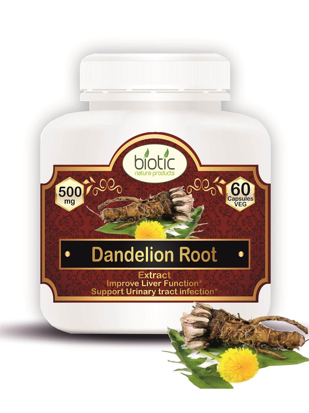 Biotic Dandelion Root Capsules 500mg Extract 60 Capsules