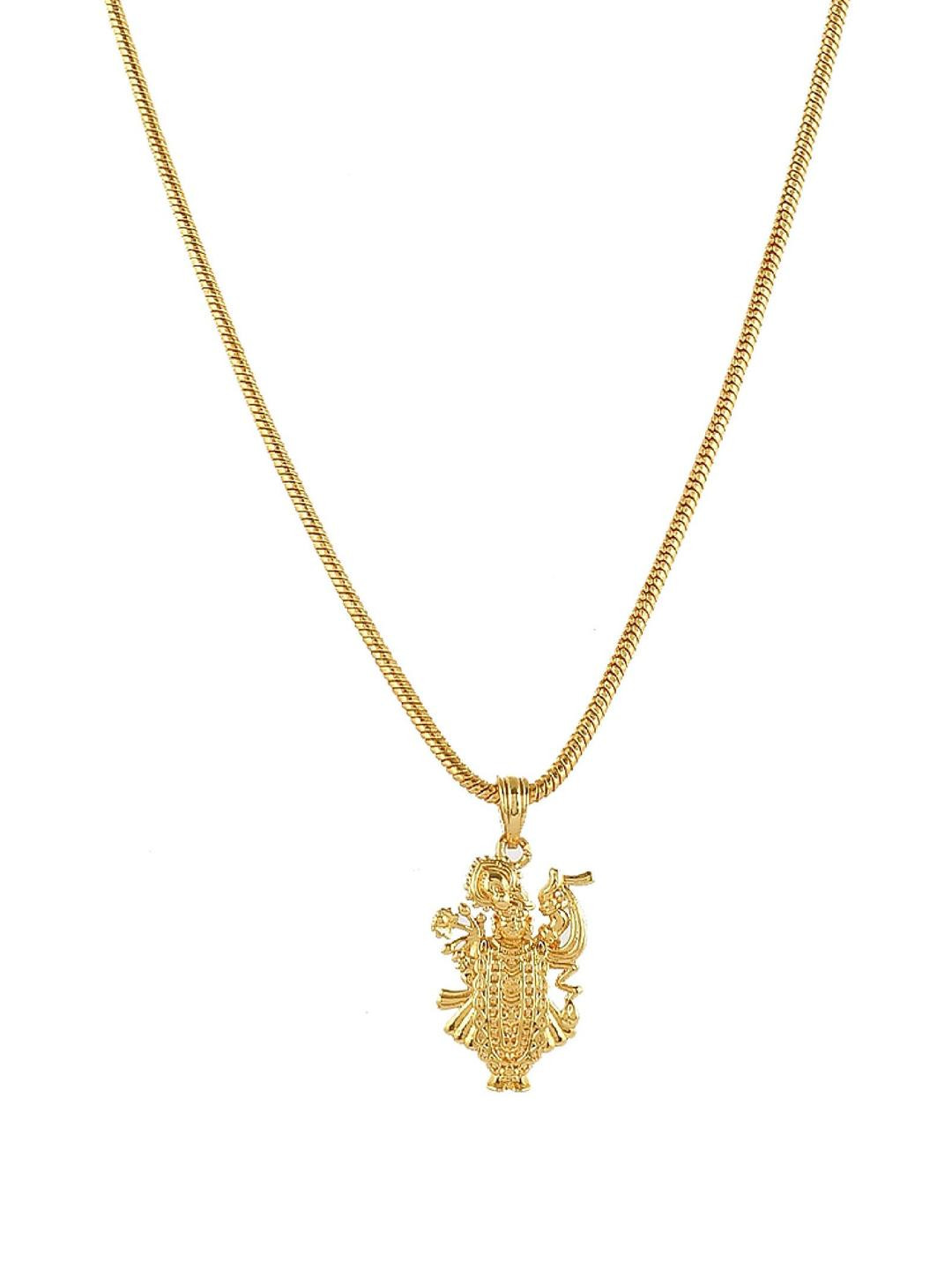 PYR FASHION Gold-Plated Lord Krishna Temple Pendant With Chain