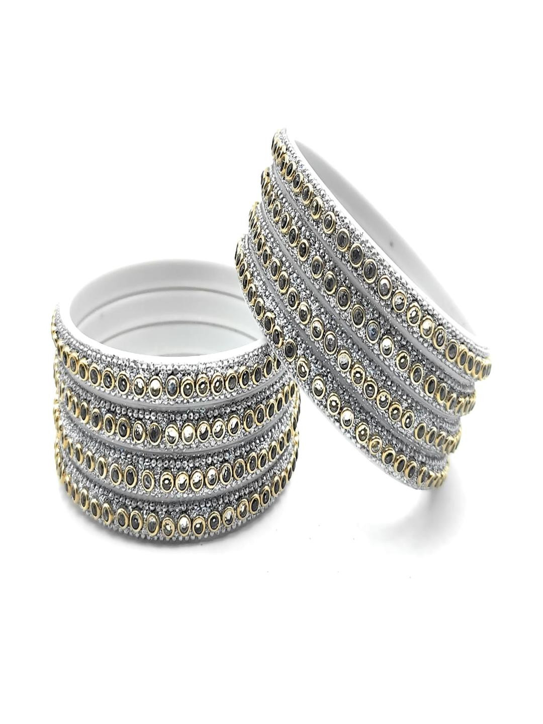 RAF DUKAN Women Pack Of 8 Embellished Artificial Stones Studded Plastic Bangles