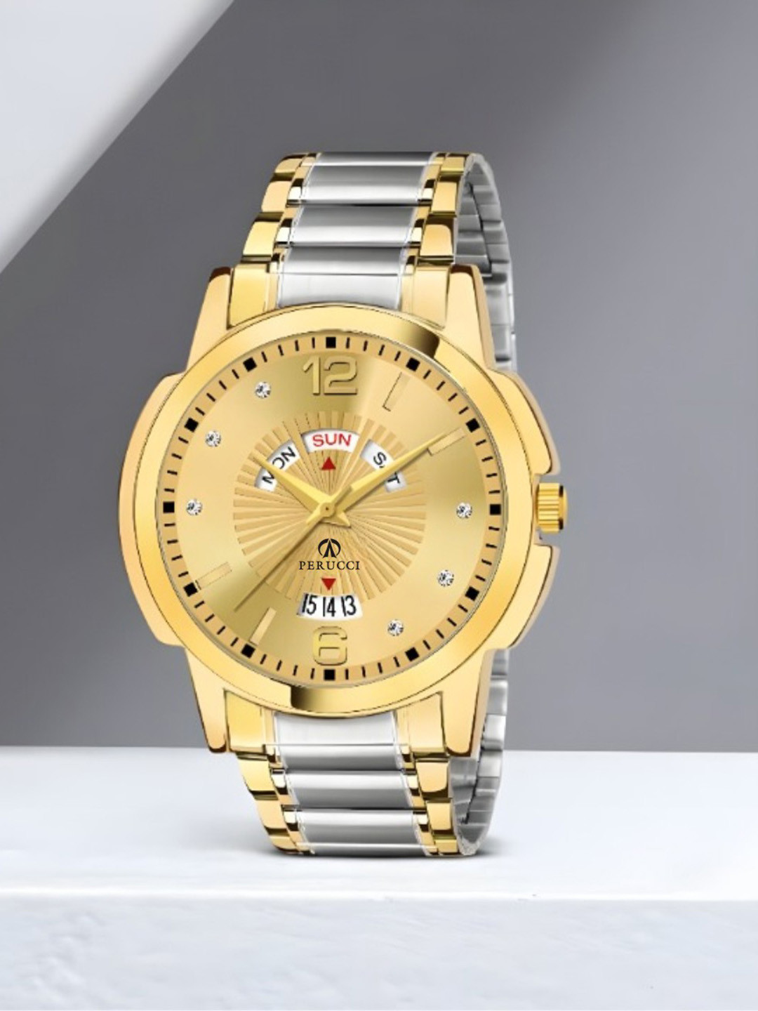 PERUCCI Men Patterned Dial & Stainless Steel Straps Analogue Watch P-440 Daul Tone