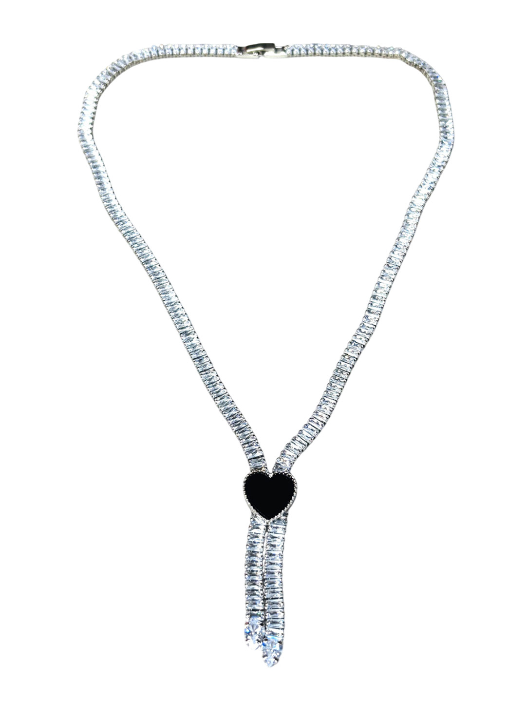 LA FILLE D'OR Silver-Plated Artificial Stones Studded Minimal Necklace
