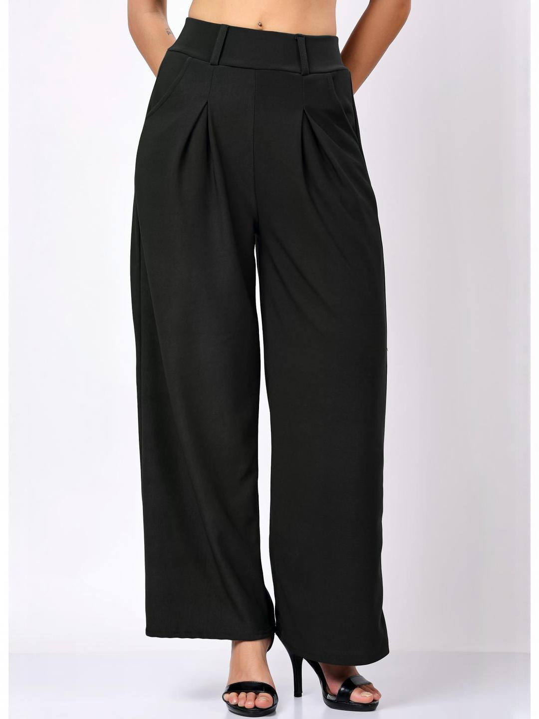 Stem Rope Women Black Cotton Mid-Rise Korean Pants