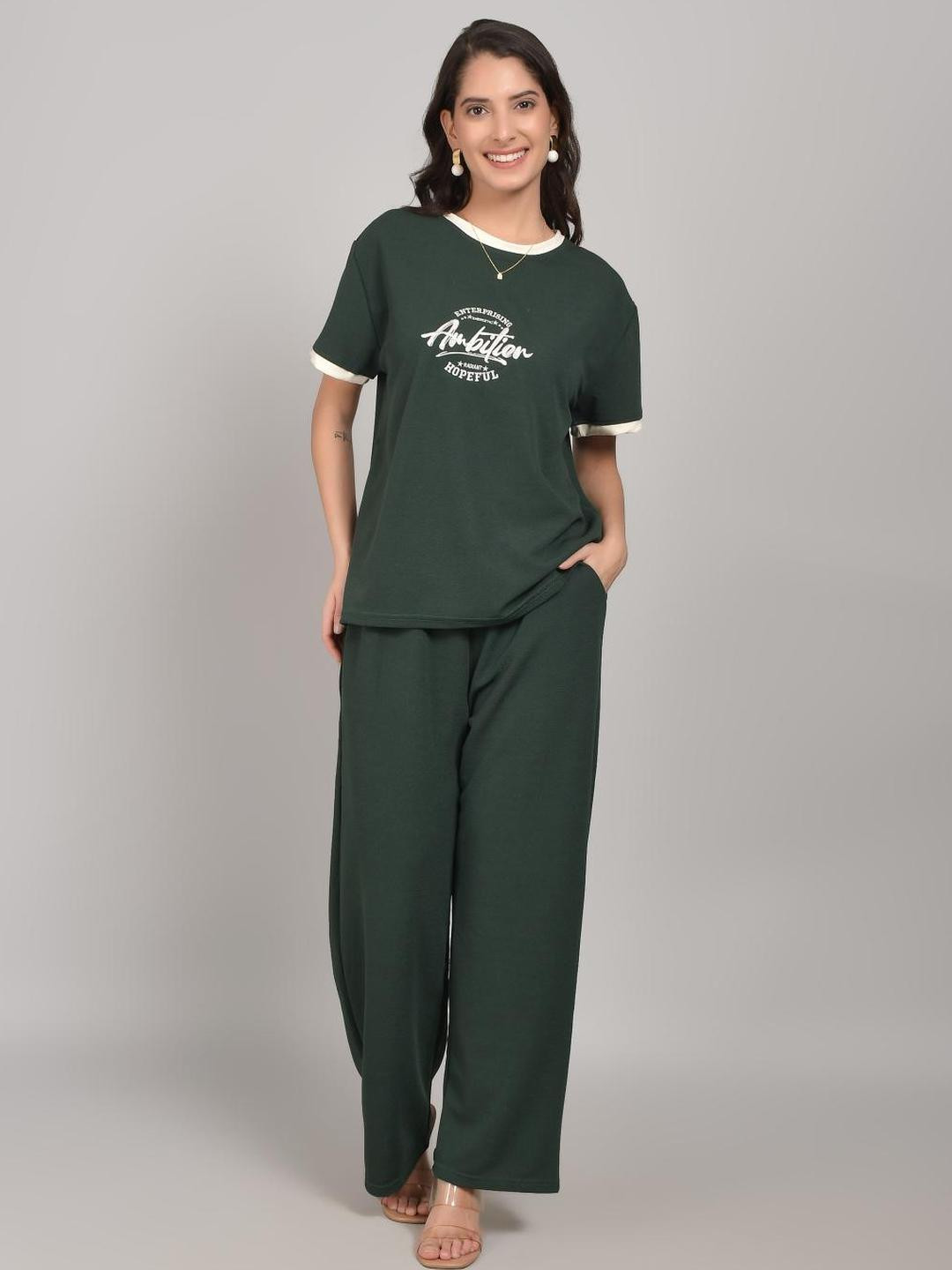 Stem Rope Typography Printed Round Neck Co-Ords