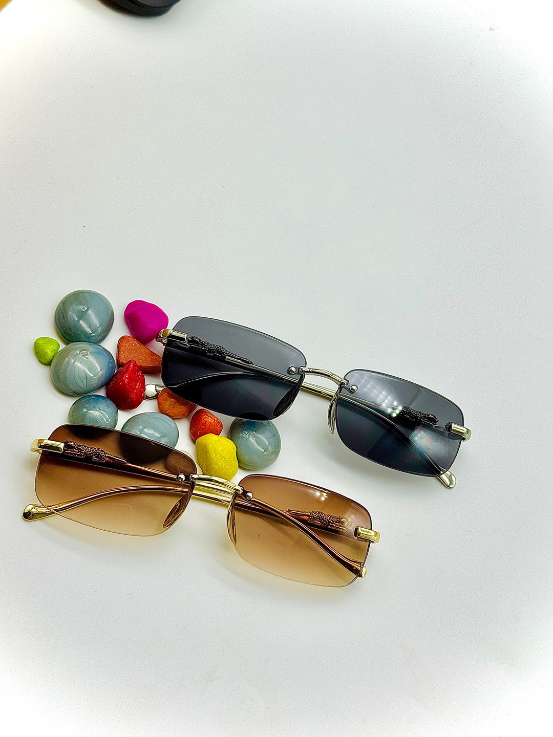 DEXENT COLLECTION Pack Of 2 UV Protected Rectangle Sunglasses Combo Mc Stan Silver, Brown