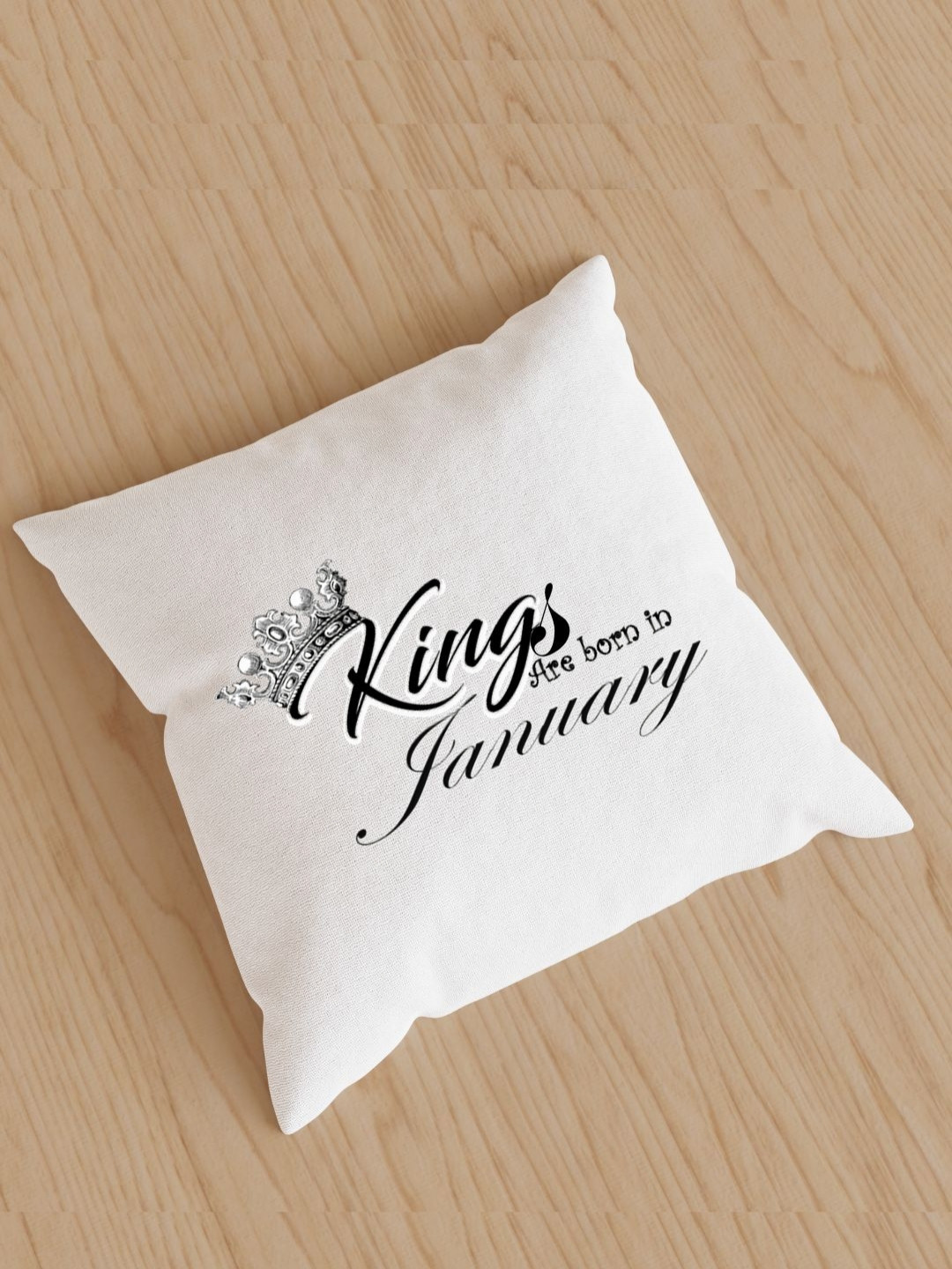 Loops n knots White & Black King Crown Printed Square Shaped Cushion With Filler