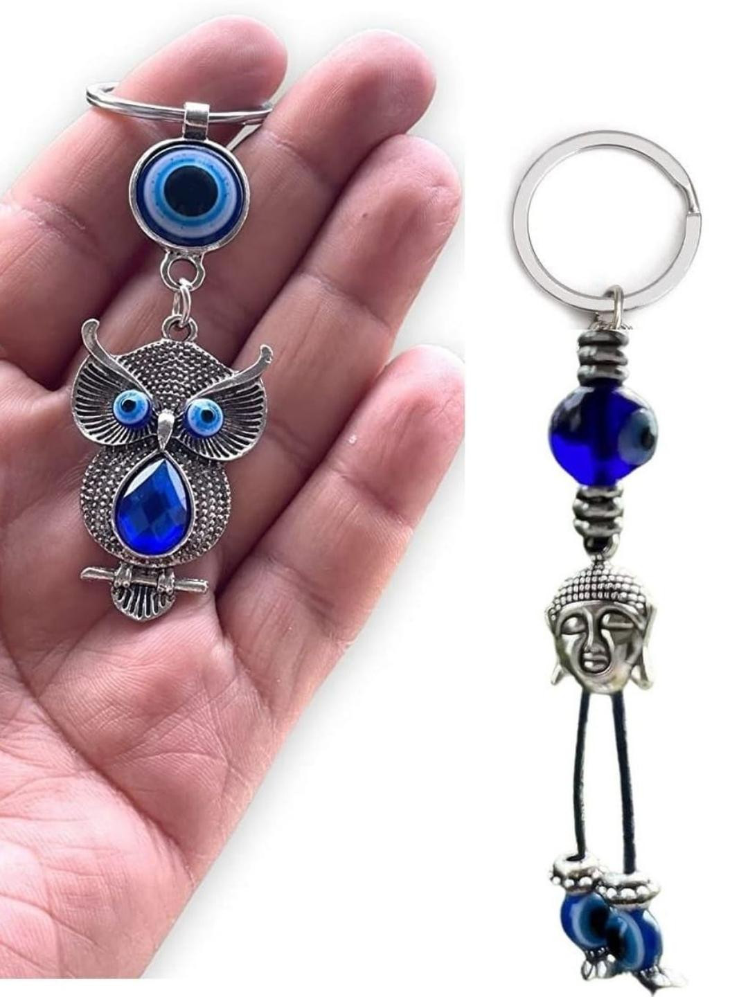 BLUE BEADS Combo Silver Evil Eye Keychain