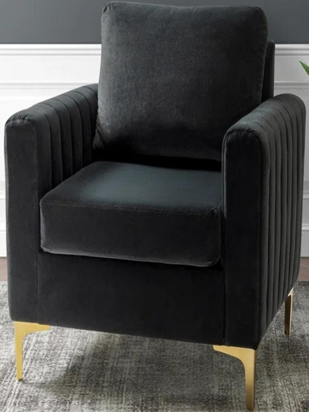 DOE BUCK Velvet Solid Black Rafeal Accent Chair