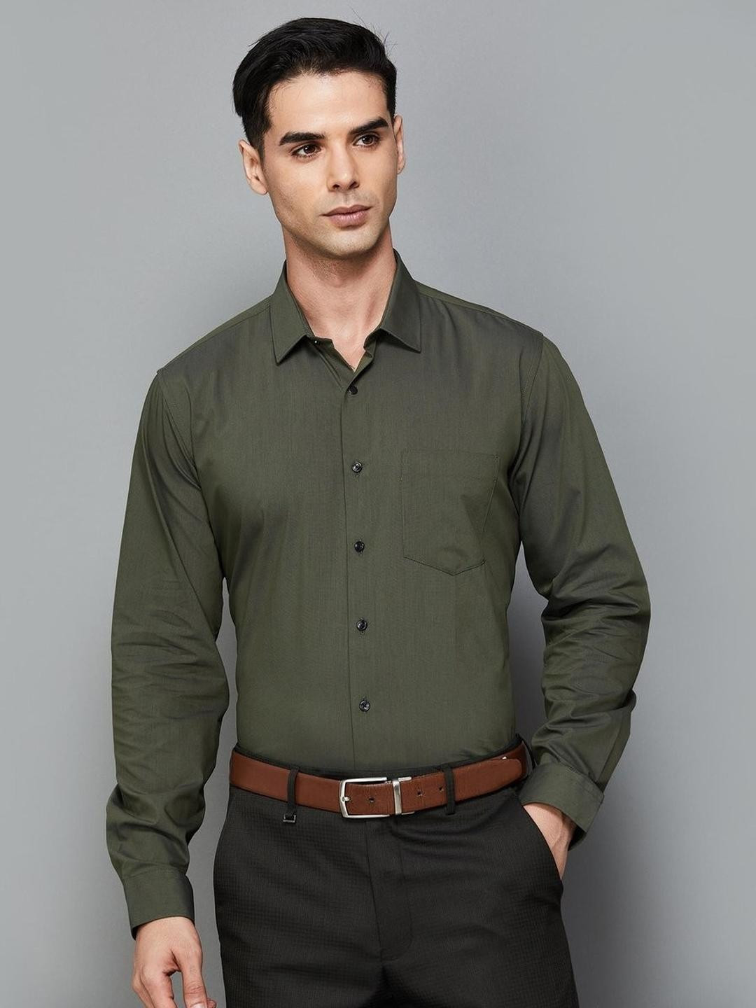 ISUEL FAB Men Green Cotton Striped Formal Shirts