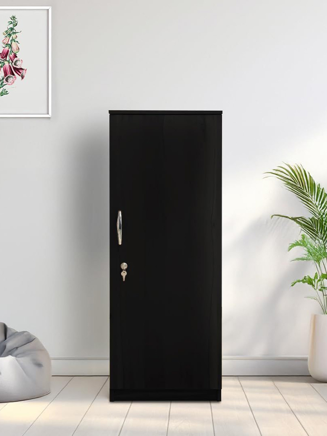 Kik Brown Black 3 Shelves Optima Leon Teak Termite Resistant Wooden Wardrobe