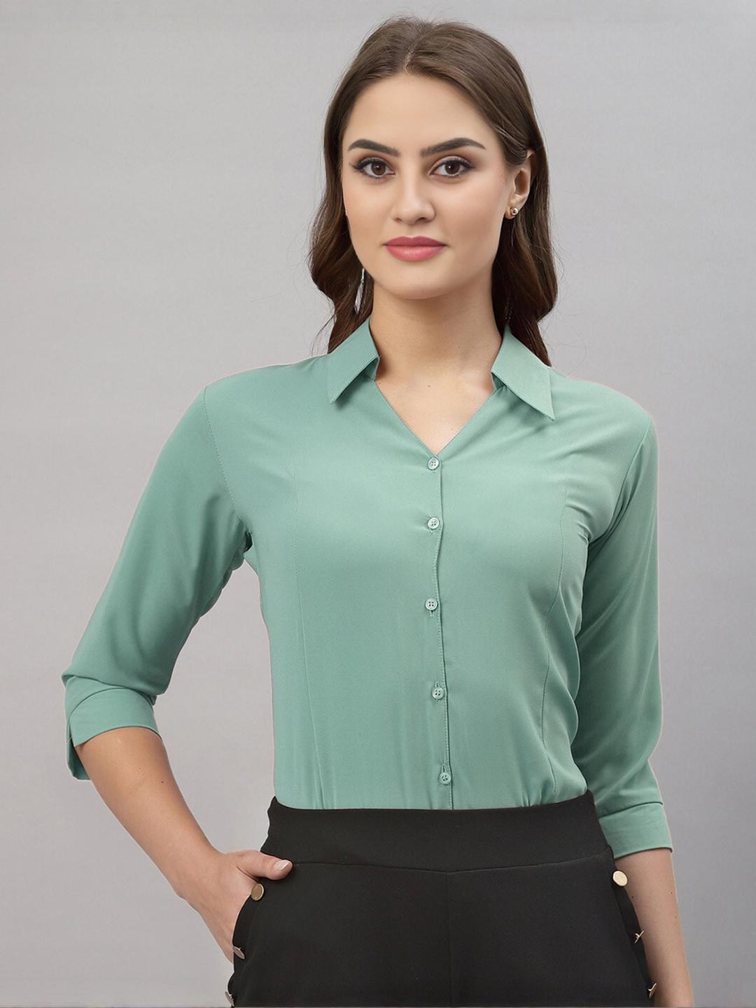 Diktmark Women Sea Green Shirt Collared Formal Shirt