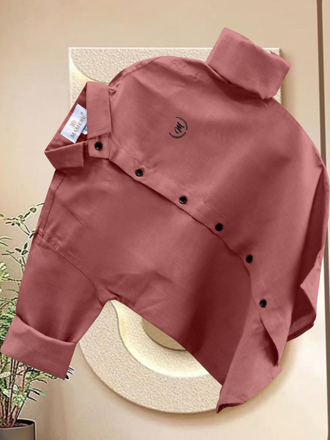 MAMERU Boys Rust Linen Solid Casual Shirts