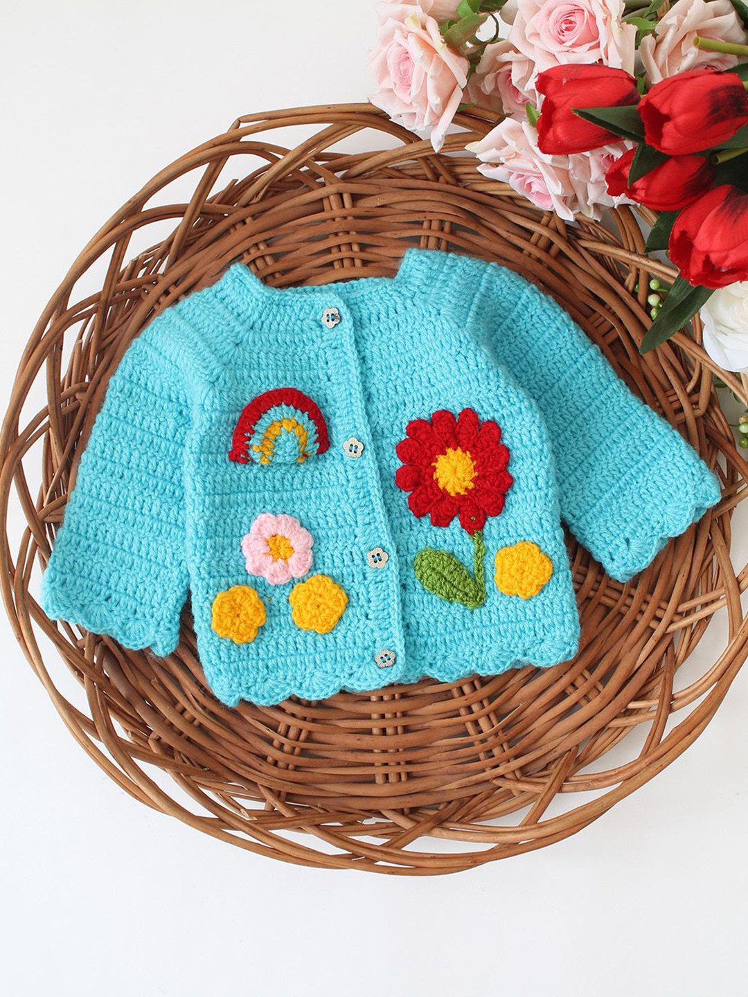 Woonie  Kids Quirky Crochet Garden Applique Cardigan