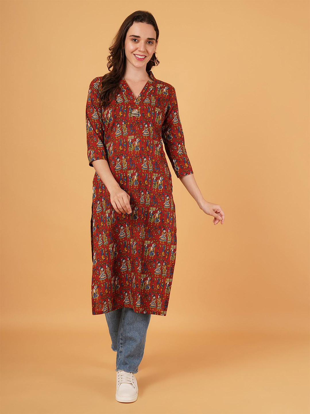 M FASHION Women Kalamkari Printed Pure Cotton Straight Kurta