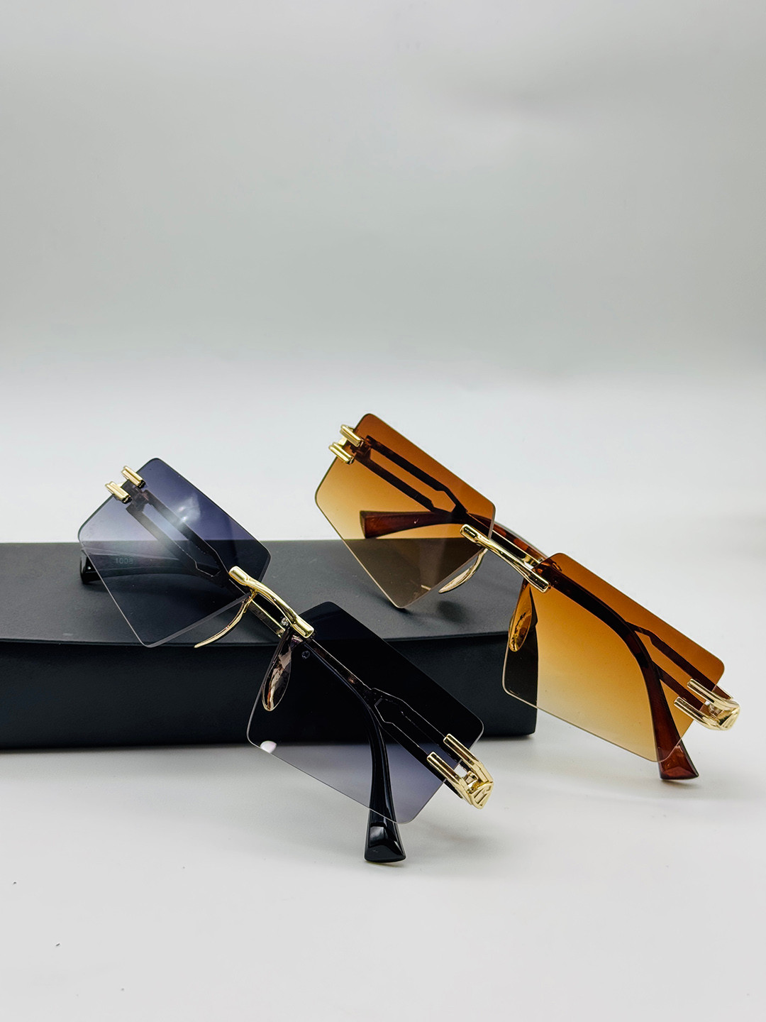 DEXENT COLLECTION Unisex Pack Of 2 Rectangle Sunglasses Combo 1008 Black Brown