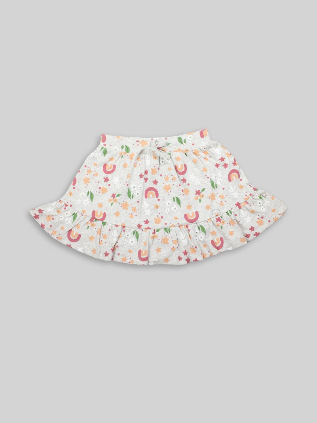 Awbabie Girls White Floral Printed Mini Skirt